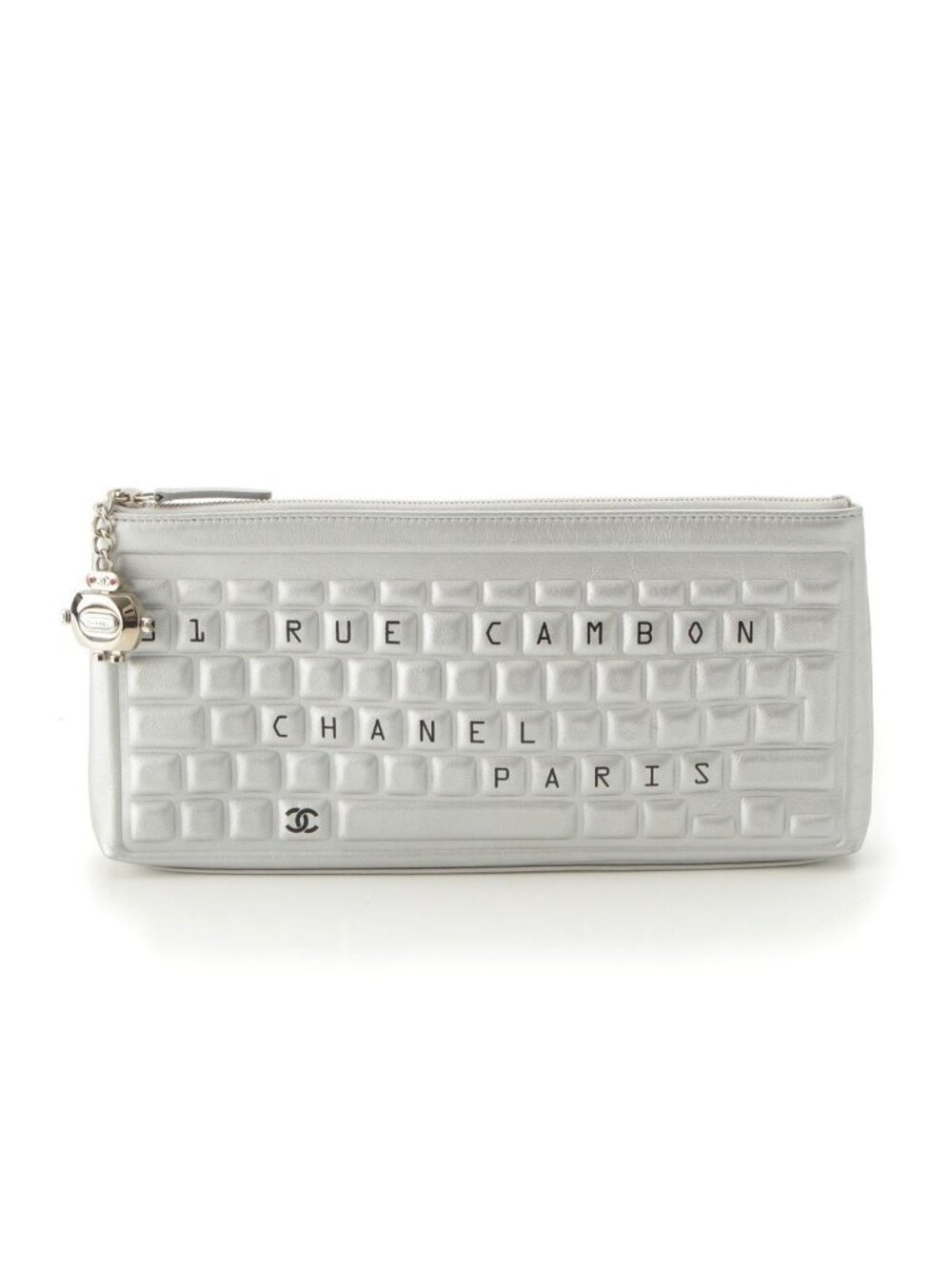 Chanel Cambon Keyboard Robot Charm Clutch Silver